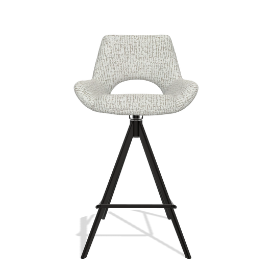 Bar Stool Messina 6555 in Horta 186 fabric (light grey), black legs, front view