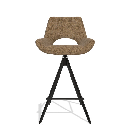 Bar Stool Messina 6555 in Horta 23 fabric (olive), black legs, front view