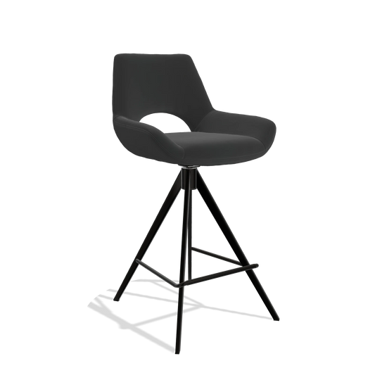 Sgabello da bar Messina 6555 in Pelle A804 (nero), gambe in nero, vista angolata