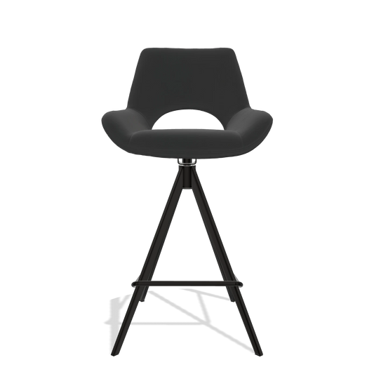Sgabello da bar Messina 6555 in Pelle A804 (nero), gambe in nero, vista frontale