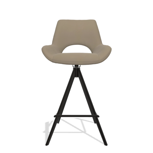 Sgabello da bar Messina 6555 in Pelle A824 (verde salvia), gambe in nero, vista frontale