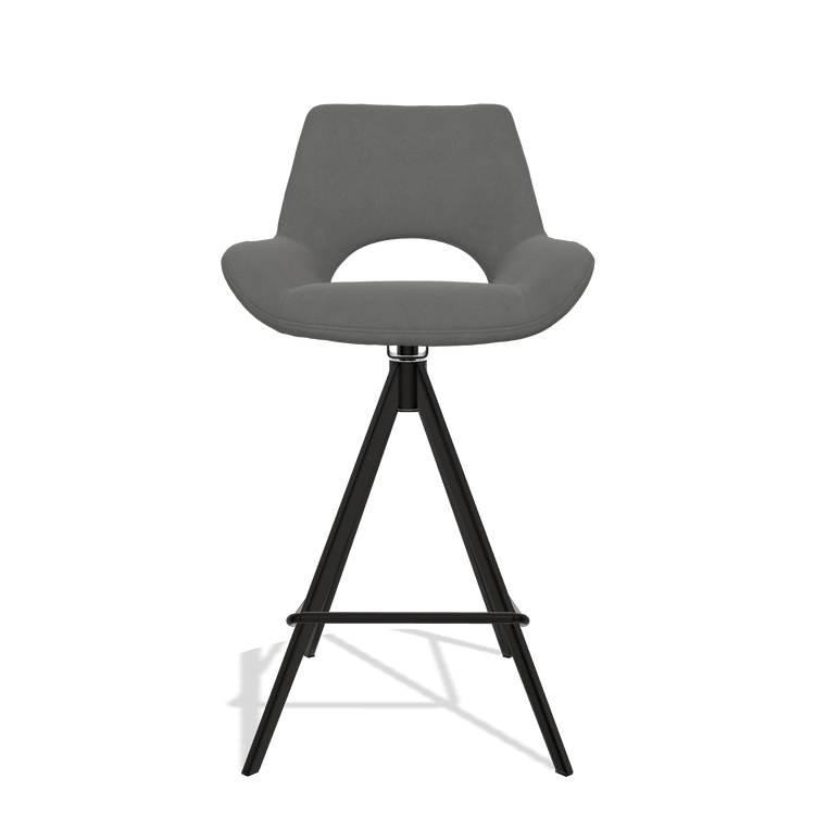 Barstoel Messina 6555 in Leder B400 (donkergrijs), poten in zwart, vooraanzicht