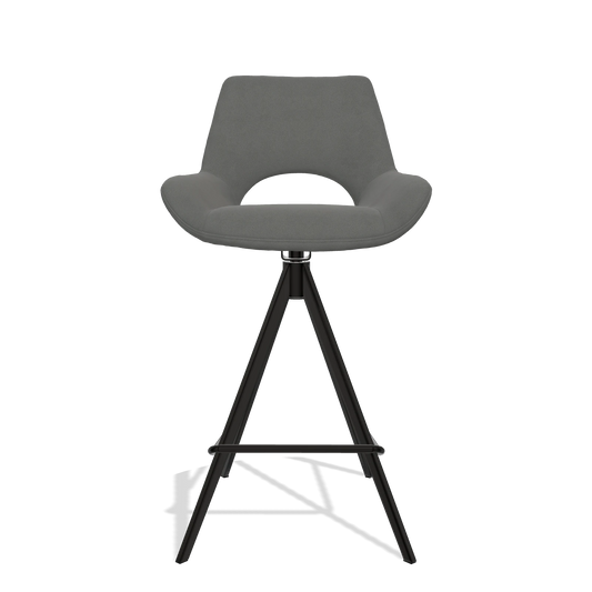 Sgabello da bar Messina 6555 in Pelle B400 (grigio scuro), gambe in nero, vista frontale