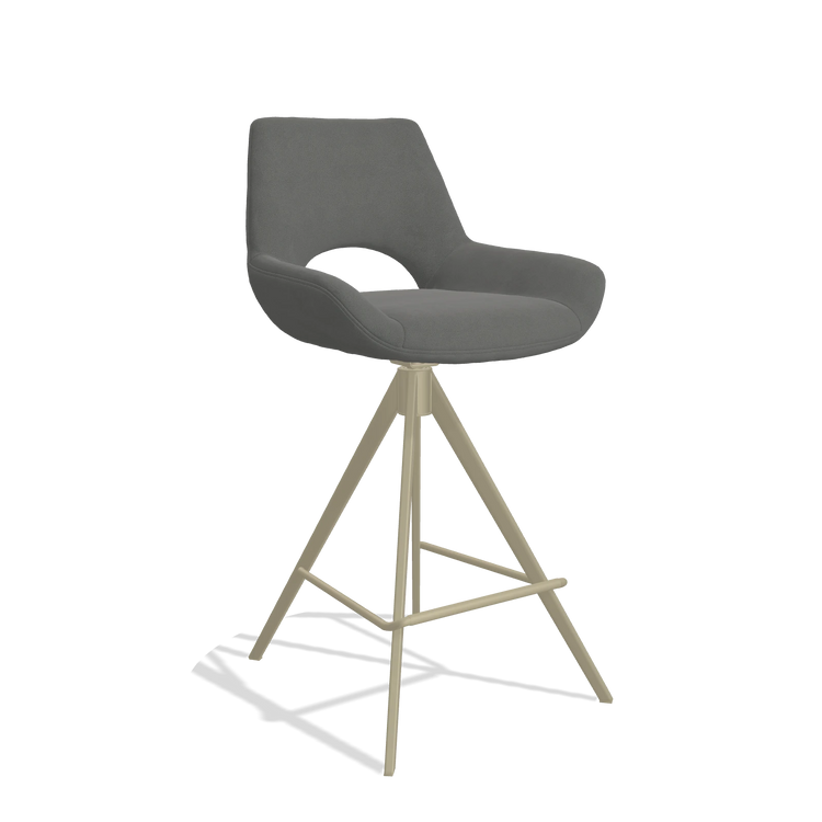 Barstoel Messina 6555 in Leder B400 (donkergrijs), poten in champagne, schuin vooraanzicht