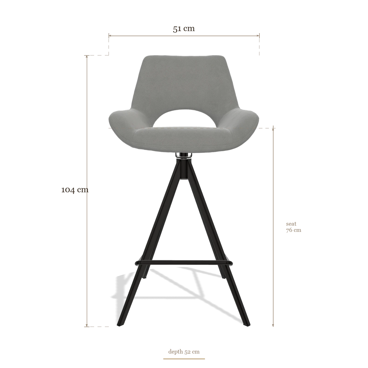 Barstoel Messina 6555, afmetingen 51 x 52 x 104 cm