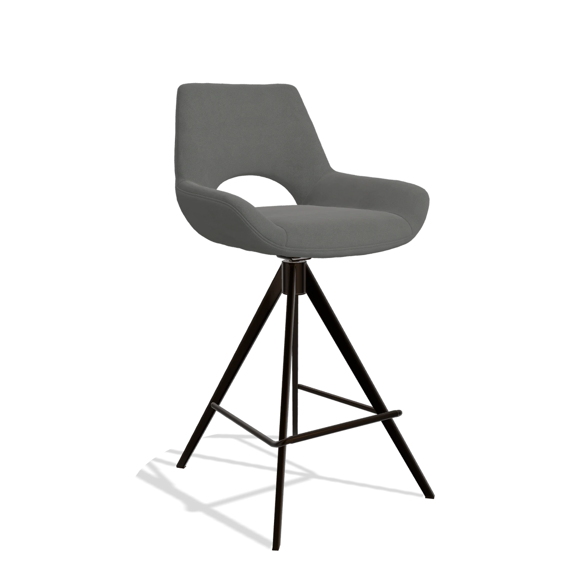 Barstoel Messina 6555 in Leder B400 (donkergrijs), poten in espresso, schuin vooraanzicht