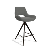 Barstoel Messina 6555 in Leder B400 (donkergrijs), poten in espresso, schuin vooraanzicht
