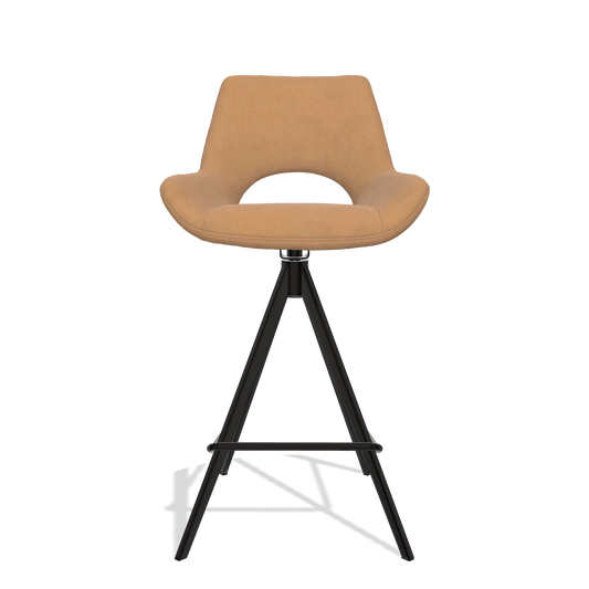 Sgabello da bar Messina 6555 in Pelle B401 (senape), gambe in nero, vista frontale