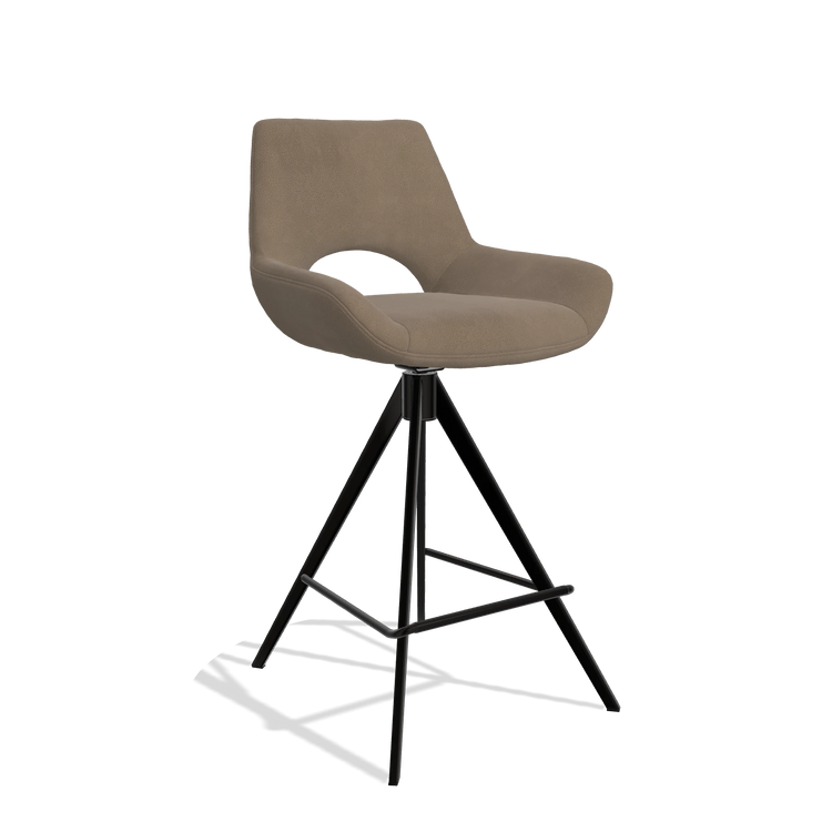 Barstoel Messina 6555 in Leder B402 (taupe), poten in zwart, schuin vooraanzicht