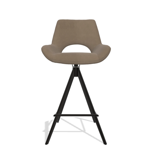 Sgabello da bar Messina 6555 in Pelle B402 (tortora), gambe in nero, vista frontale