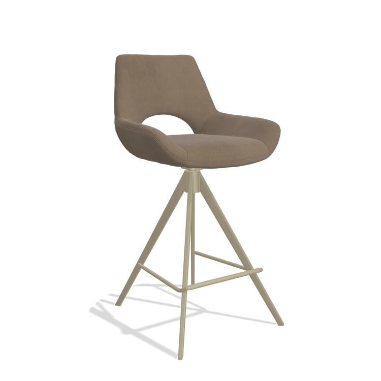 Barstoel Messina 6555 in Leder B402 (taupe), poten in champagne, schuin vooraanzicht
