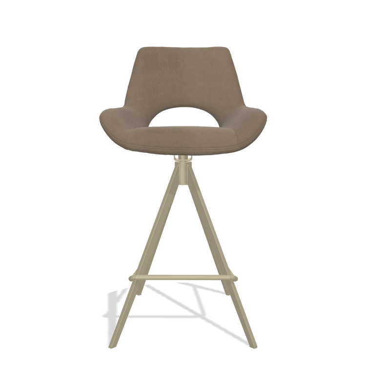 Barstoel Messina 6555 in Leder B402 (taupe), poten in champagne, vooraanzicht