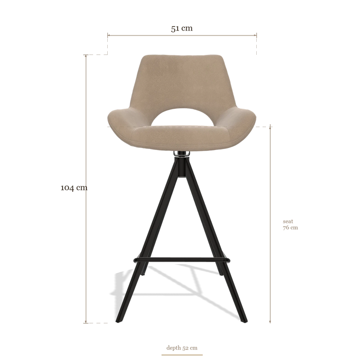 Barstoel Messina 6555, afmetingen 51 x 52 x 104 cm