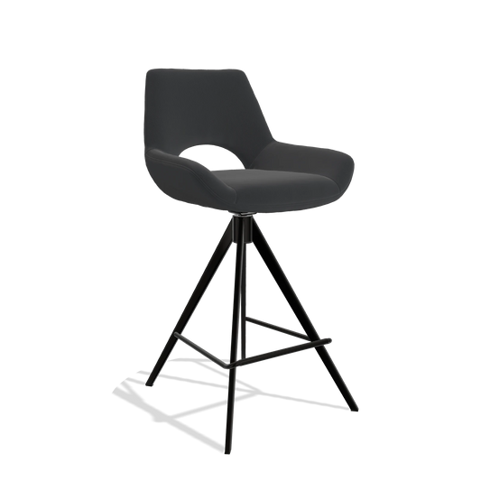 Sgabello da bar Messina 6555 in Pelle B500 (nero), gambe in nero, vista angolata