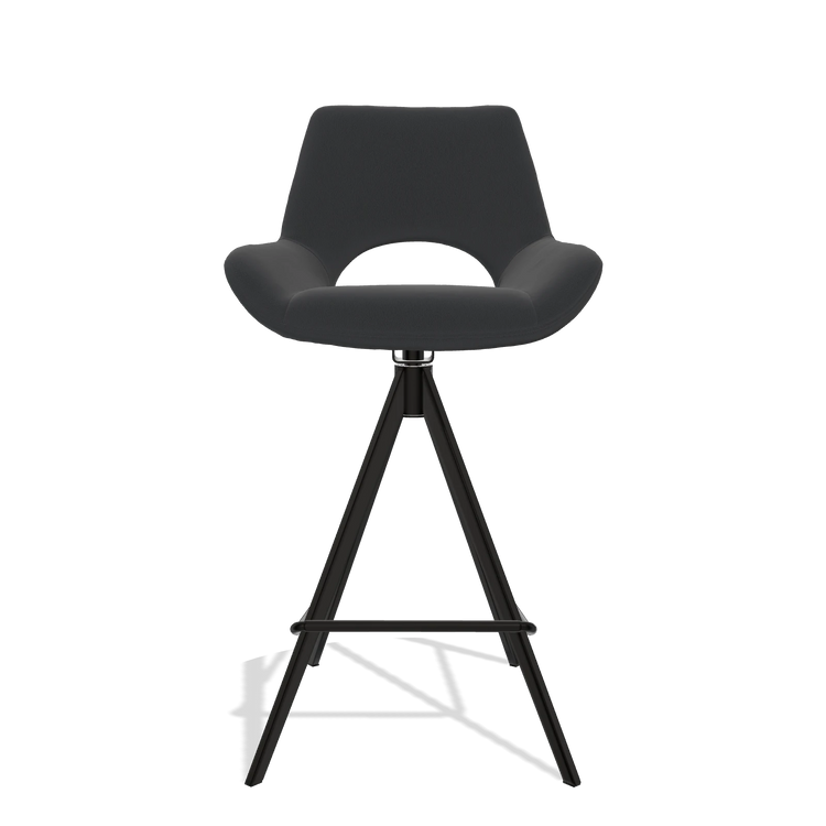 Barstoel Messina 6555 in Leder B500 (zwart), poten in zwart, vooraanzicht