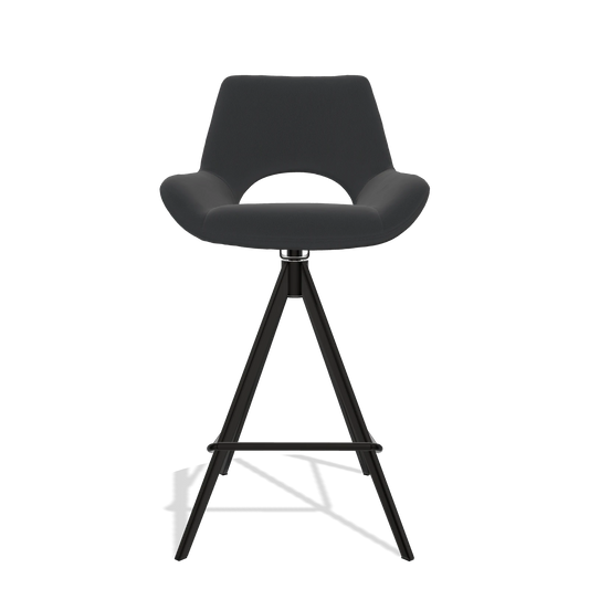 Sgabello da bar Messina 6555 in Pelle B500 (nero), gambe in nero, vista frontale