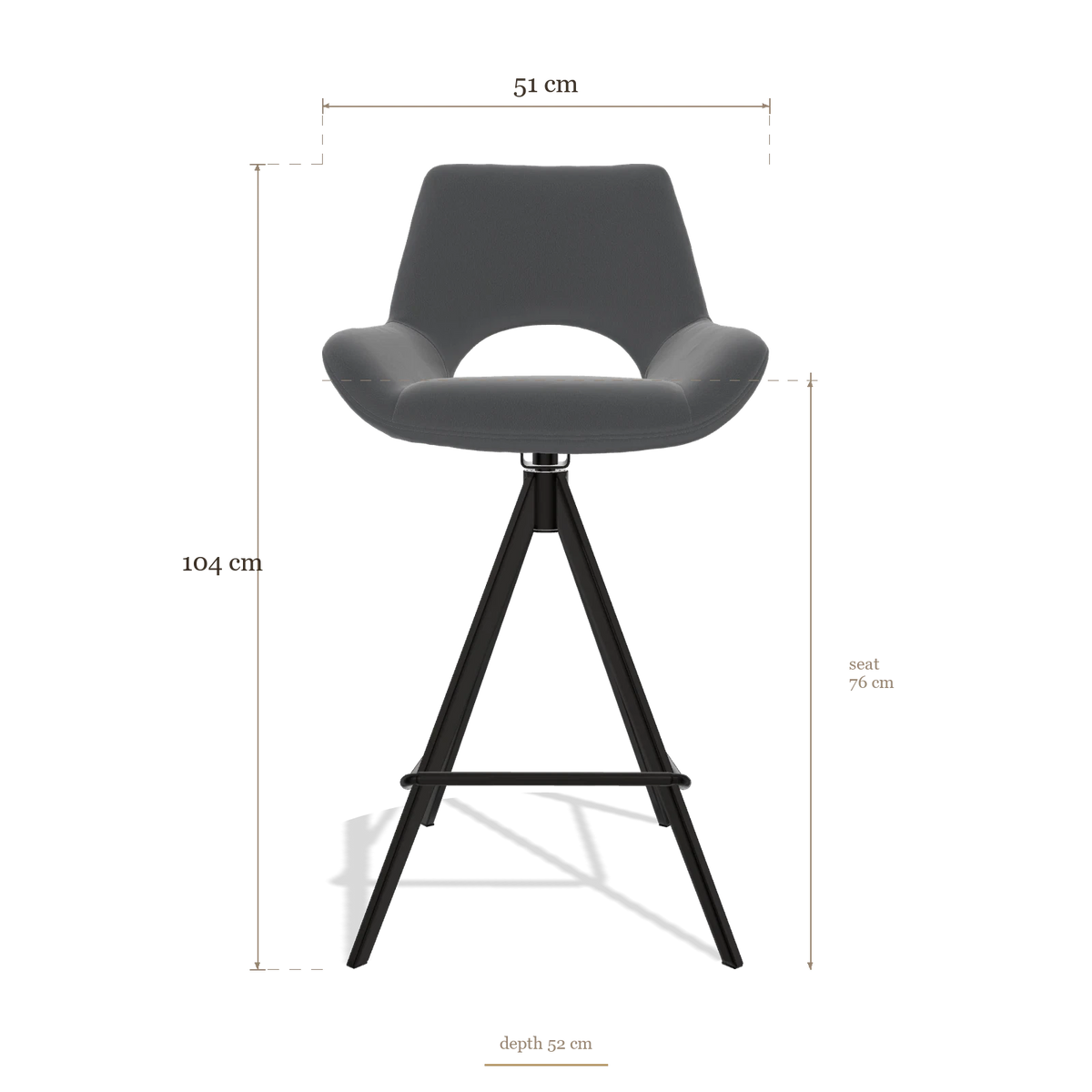 Barstoel Messina 6555, afmetingen 51 x 52 x 104 cm