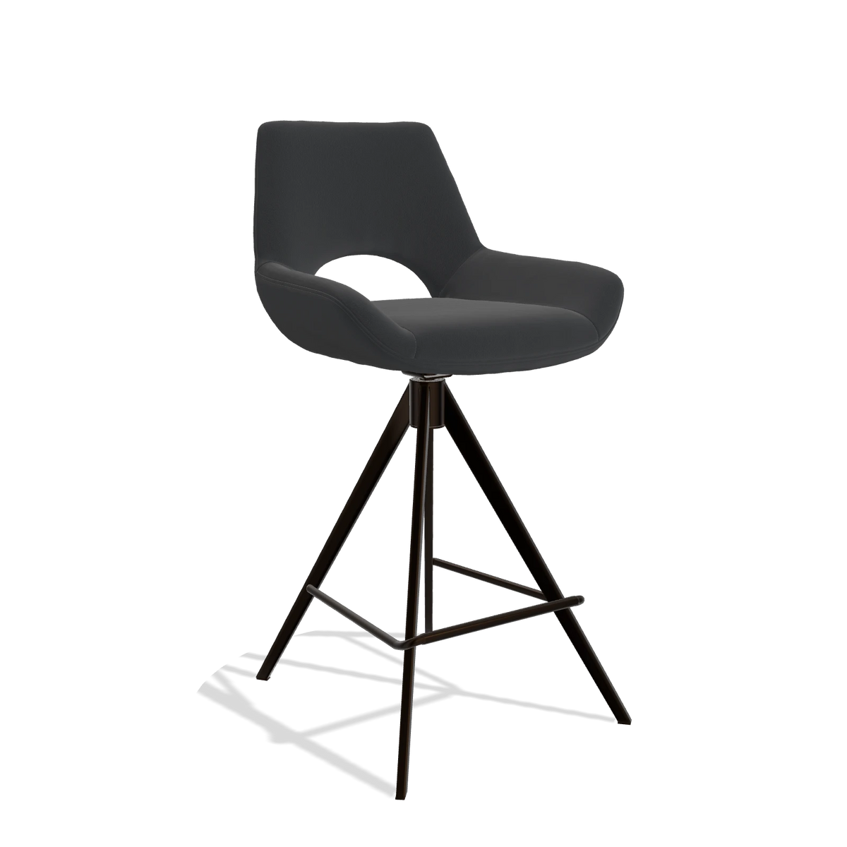 Barstoel Messina 6555 in Leder B500 (zwart), poten in espresso, schuin vooraanzicht