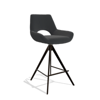 Barstoel Messina 6555 in Leder B500 (zwart), poten in espresso, schuin vooraanzicht