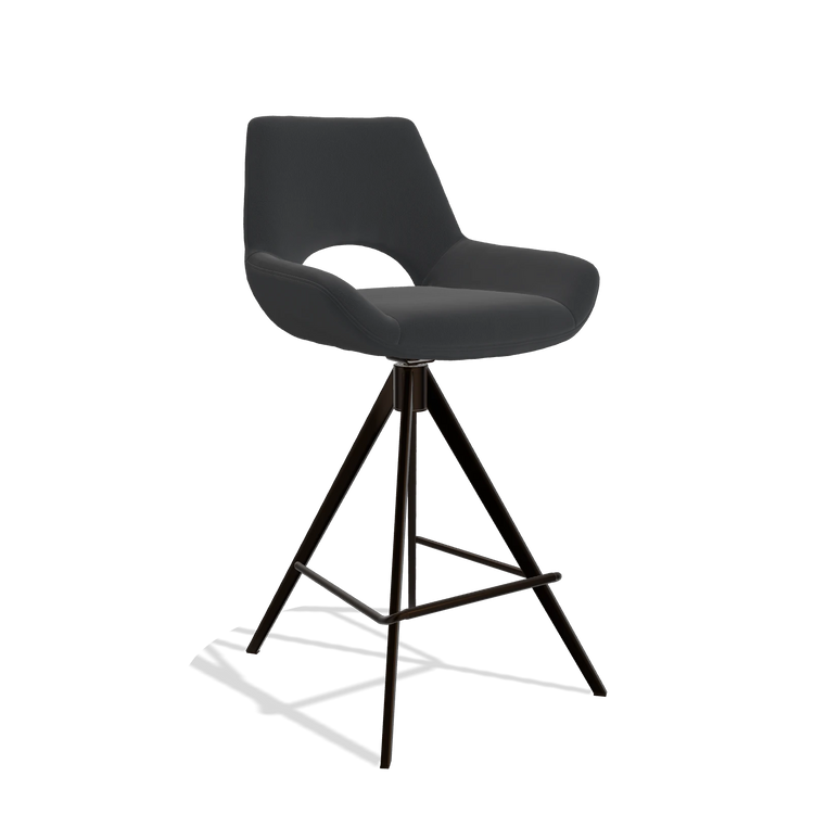 Barstoel Messina 6555 in Leder B500 (zwart), poten in espresso, schuin vooraanzicht