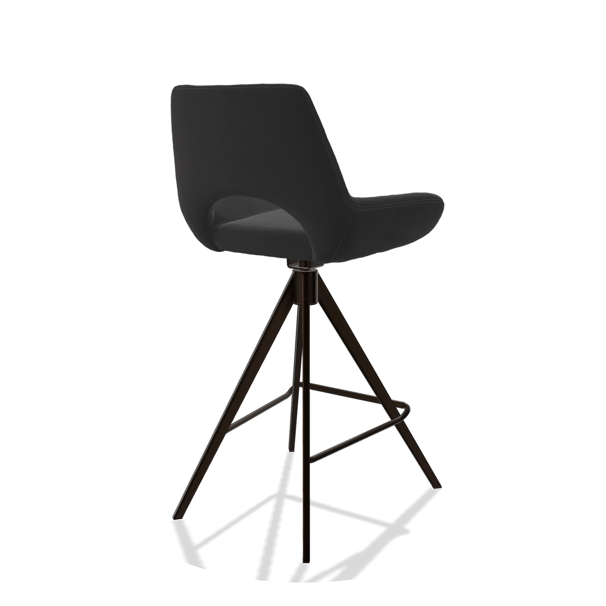 Barstoel Messina 6555 in Leder B500 (zwart), poten in espresso, schuin achteraanzicht