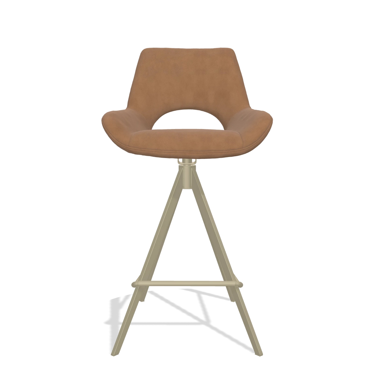 Barstoel Messina 6555 in Leder B501 (karamel), poten in champagne, vooraanzicht
