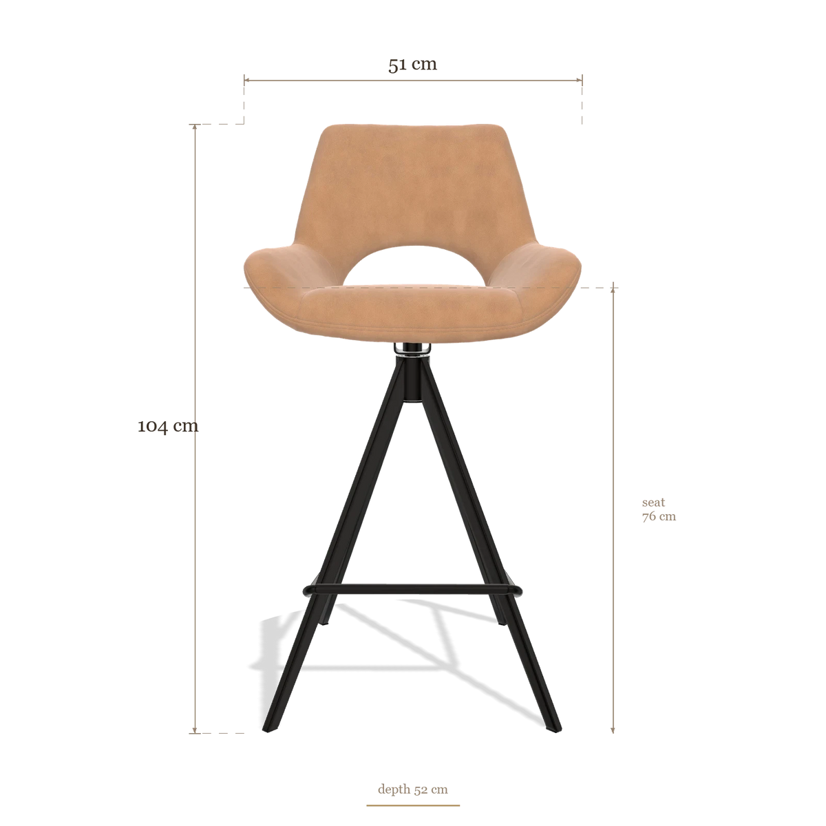 Barstoel Messina 6555, afmetingen 51 x 52 x 104 cm