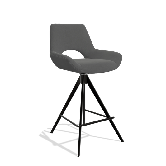 Sgabello da bar Messina 6555 in Pelle B502 (grigio scuro), gambe in nero, vista angolata