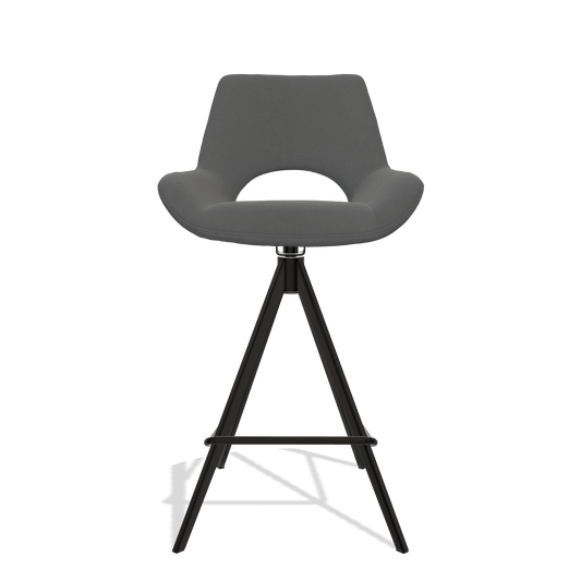 Sgabello da bar Messina 6555 in Pelle B502 (grigio scuro), gambe in nero, vista frontale