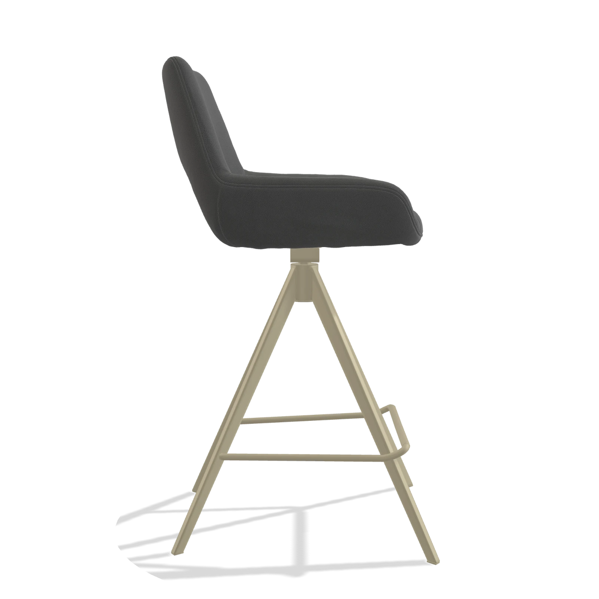 Barstoel Messina 6555 in Leder B502 (donkergrijs), poten in champagne, zijaanzicht