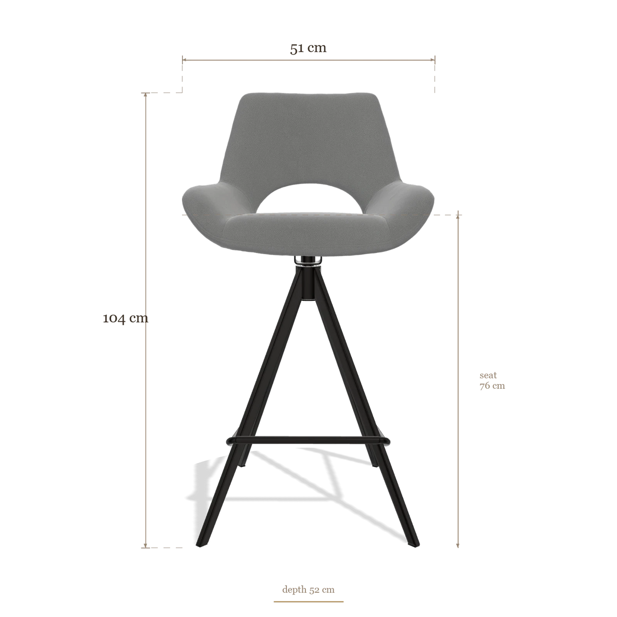 Barstoel Messina 6555, afmetingen 51 x 52 x 104 cm