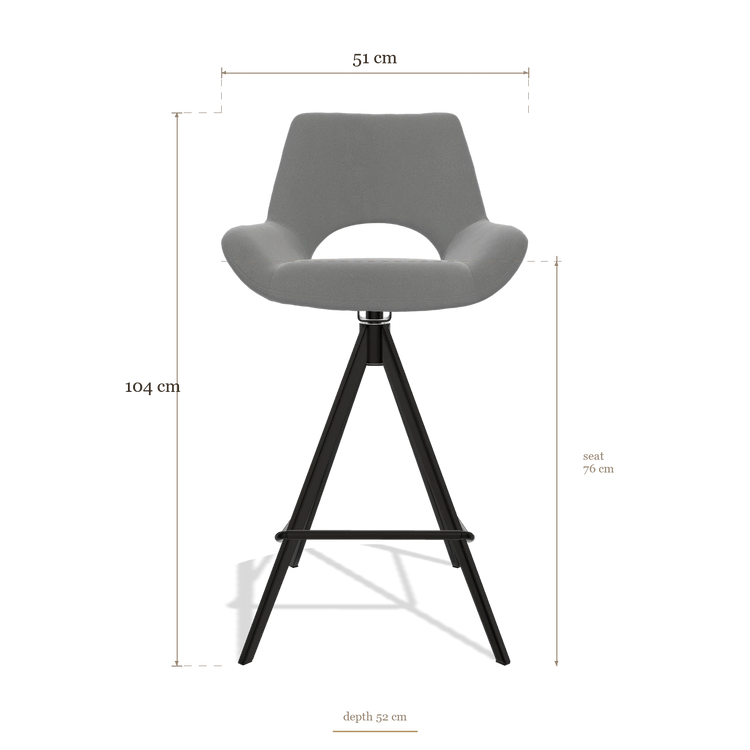 Barstoel Messina 6555, afmetingen 51 x 52 x 104 cm