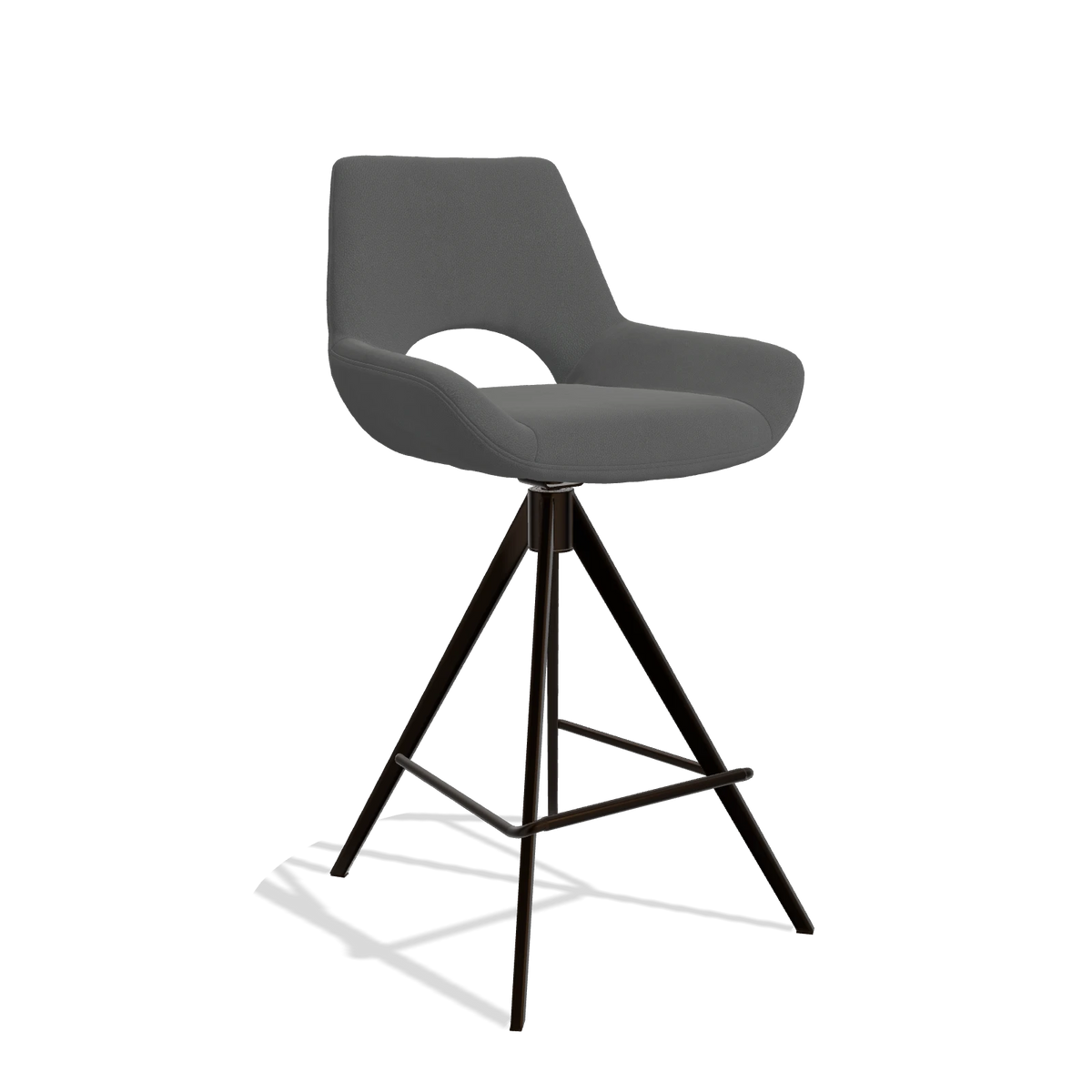 Barstoel Messina 6555 in Leder B502 (donkergrijs), poten in espresso, schuin vooraanzicht