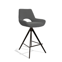 Barstoel Messina 6555 in Leder B502 (donkergrijs), poten in espresso, schuin vooraanzicht