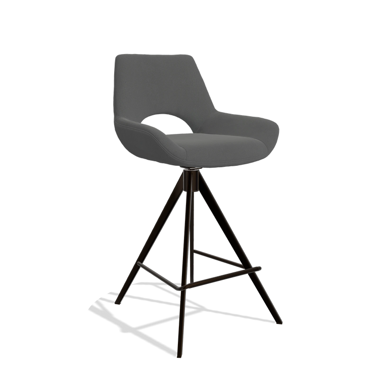 Barstoel Messina 6555 in Leder B502 (donkergrijs), poten in espresso, schuin vooraanzicht
