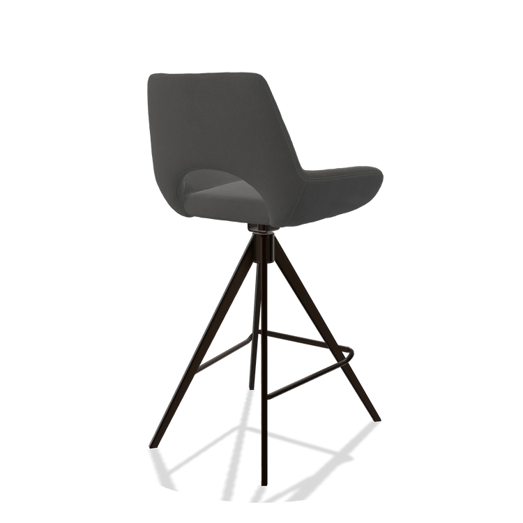Barstoel Messina 6555 in Leder B502 (donkergrijs), poten in espresso, schuin achteraanzicht