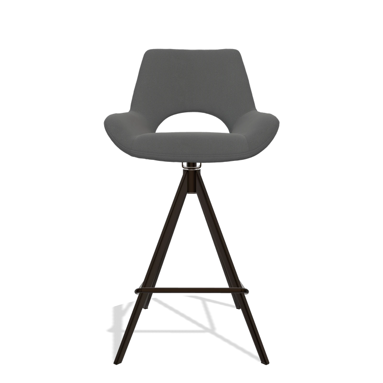 Barstoel Messina 6555 in Leder B502 (donkergrijs), poten in espresso, vooraanzicht