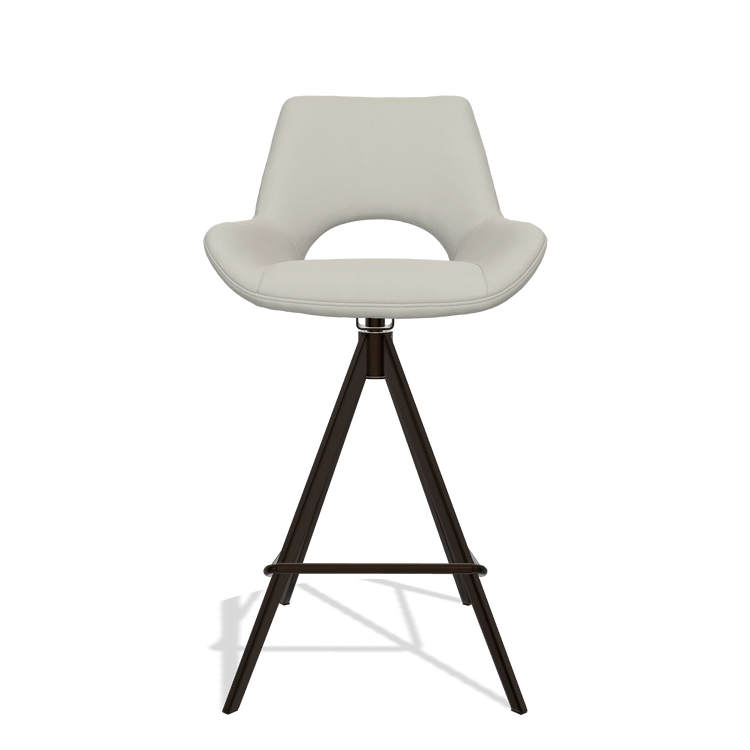 Barstoel Messina 6555 in Leder B506 (lichtgrijs), poten in espresso, vooraanzicht