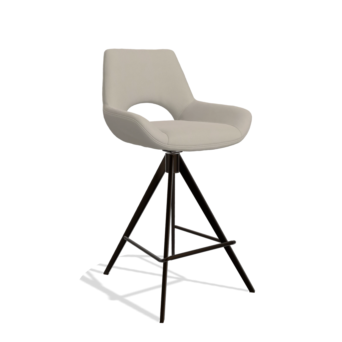 Barstoel Messina 6555 in Leder B514 (lichtgrijs), poten in espresso, schuin vooraanzicht