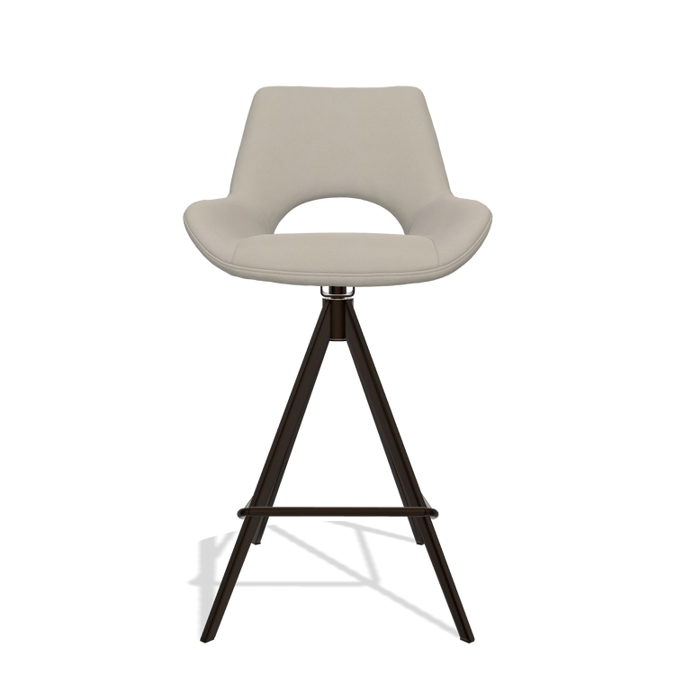 Barstoel Messina 6555 in Leder B514 (lichtgrijs), poten in espresso, vooraanzicht