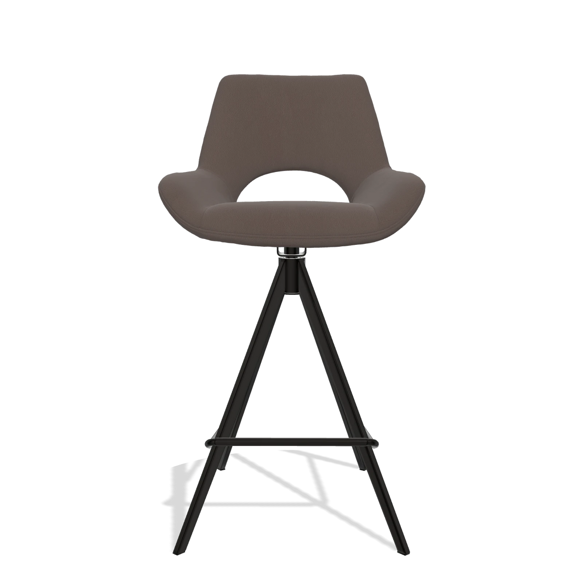 Tabouret de bar Messina 6555 en Cuir B535 (marron), pieds en noir, vue de face