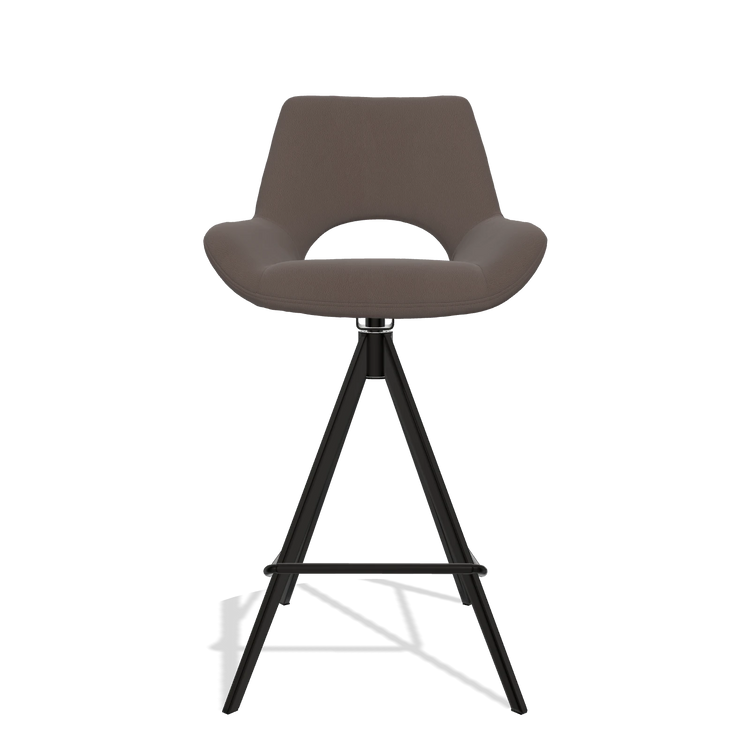 Tabouret de bar Messina 6555 en Cuir B535 (marron), pieds en noir, vue de face