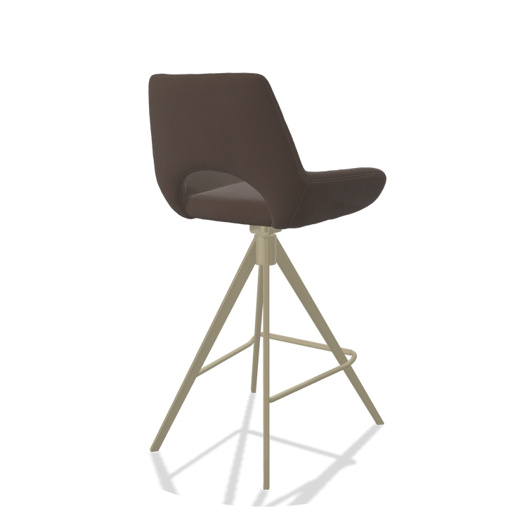 Tabouret de bar Messina 6555 en Cuir B535 (marron), pieds en champagne, vue de trois-quarts arrière