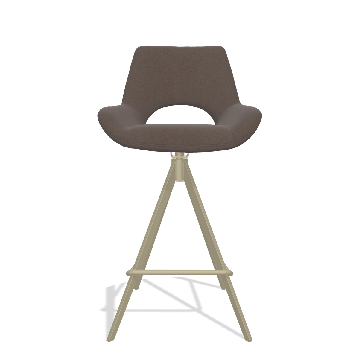 Tabouret de bar Messina 6555 en Cuir B535 (marron), pieds en champagne, vue de face