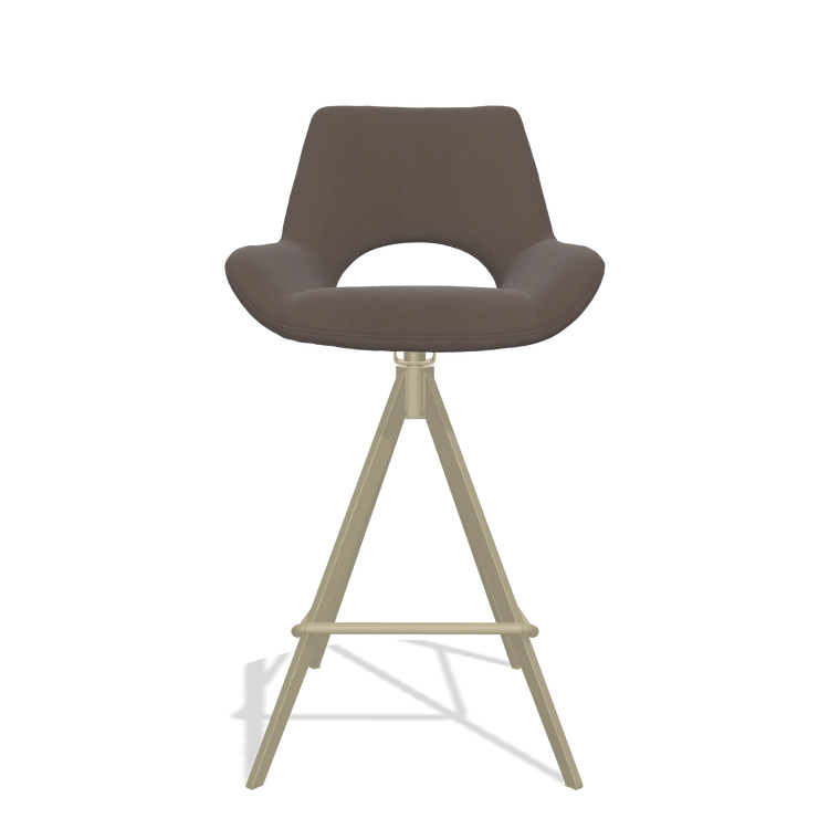 Tabouret de bar Messina 6555 en Cuir B535 (marron), pieds en champagne, vue de face