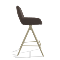Tabouret de bar Messina 6555 en Cuir B535 (marron), pieds en champagne, vue de profil