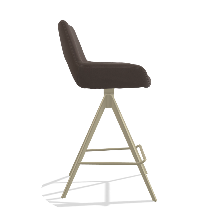 Tabouret de bar Messina 6555 en Cuir B535 (marron), pieds en champagne, vue de profil