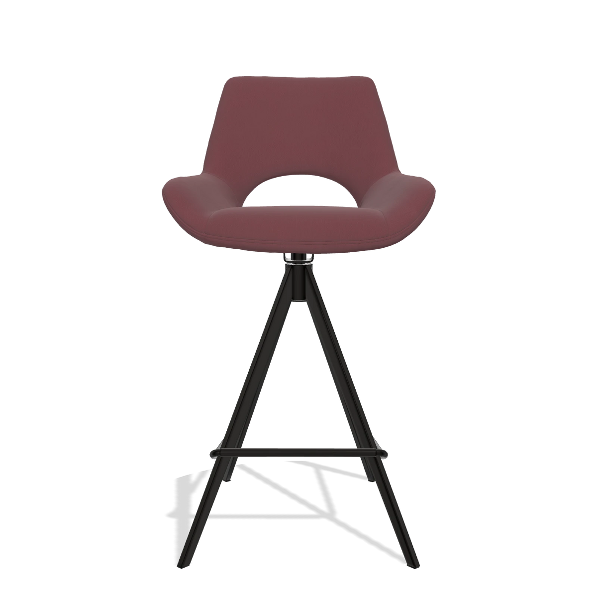 Tabouret de bar Messina 6555 en Cuir B554 (marron), pieds en noir, vue de face