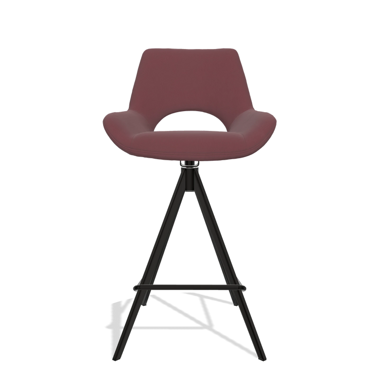 Tabouret de bar Messina 6555 en Cuir B554 (marron), pieds en noir, vue de face