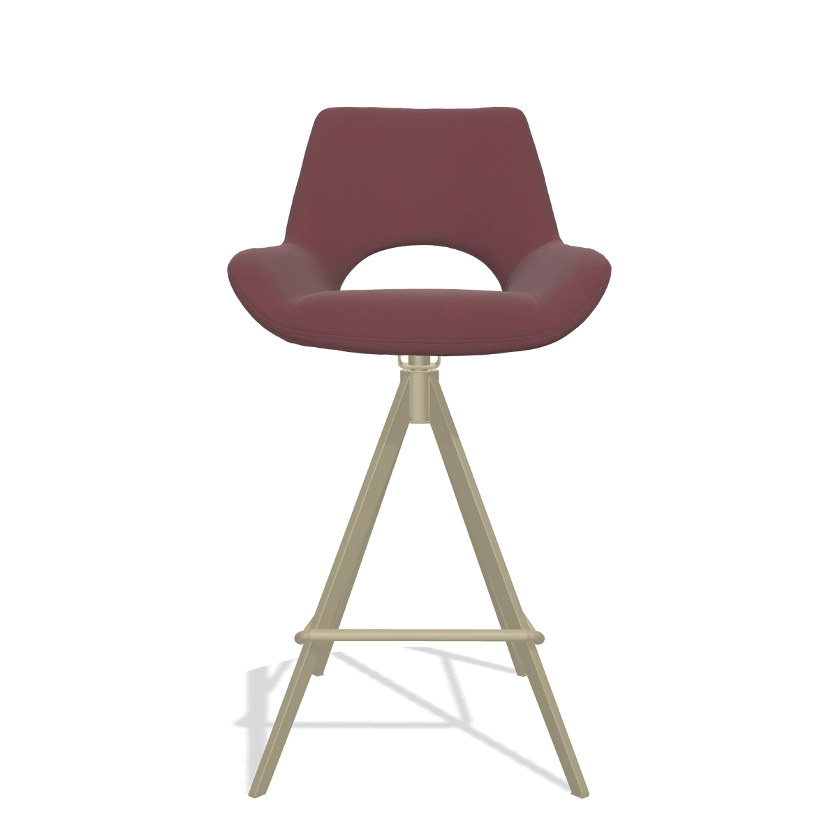 Tabouret de bar Messina 6555 en Cuir B554 (marron), pieds en champagne, vue de face
